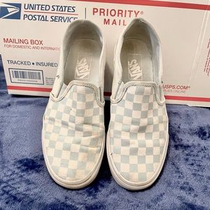Blue Checkered Slip On Vans | Size 8
